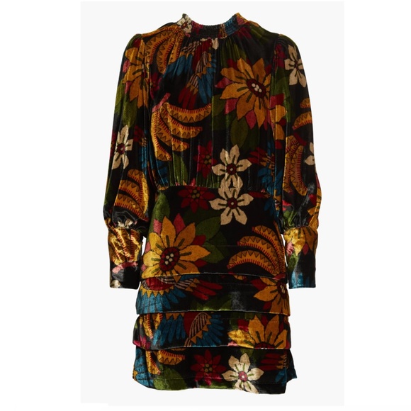 NWT $295 FARM RIO Macaw Floral Long Sleeve Velvet Dress in size M and XL! - Picture 4 of 9